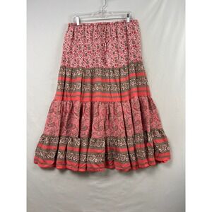 White Stag Maxi Skirt Women Medium M 8/10 Coral Floral Paisley Tiered Rayon Boho